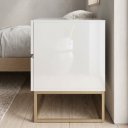 Ver imagem 4 de Mesa de Cabeceira Eros 60cm 2 Gavetas Branco MDF Estilo Industrial Pés de Ferro Dourado