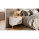 Ver imagem 1 de Mesa de Cabeceira 60cm 2 Gavetas Branco Cama Casal Pés de Ferro Dourado
