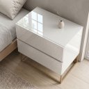 Ver imagem 3 de Mesa de Cabeceira Eros 60cm 2 Gavetas Branco MDF Estilo Industrial Pés de Ferro Dourado