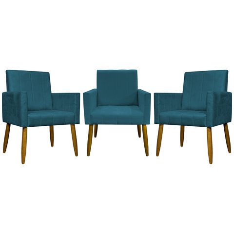 Kit 3 Poltronas Decorativas Confortáveis para Sala Mari Suede Cores