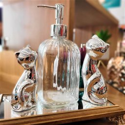 Kit Decor Porta Sabonete Líquido e Casal Gato Porcelana - 4