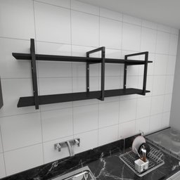 Prateleira industrial para cozinha aço cor preto prateleiras 30cm modelo ind05 - 1