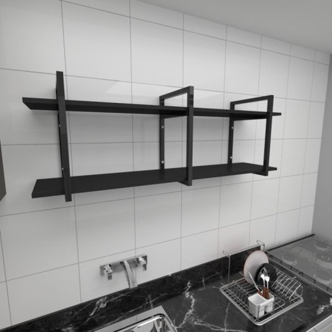 Prateleira industrial para cozinha aço cor preto prateleiras 30cm modelo ind05