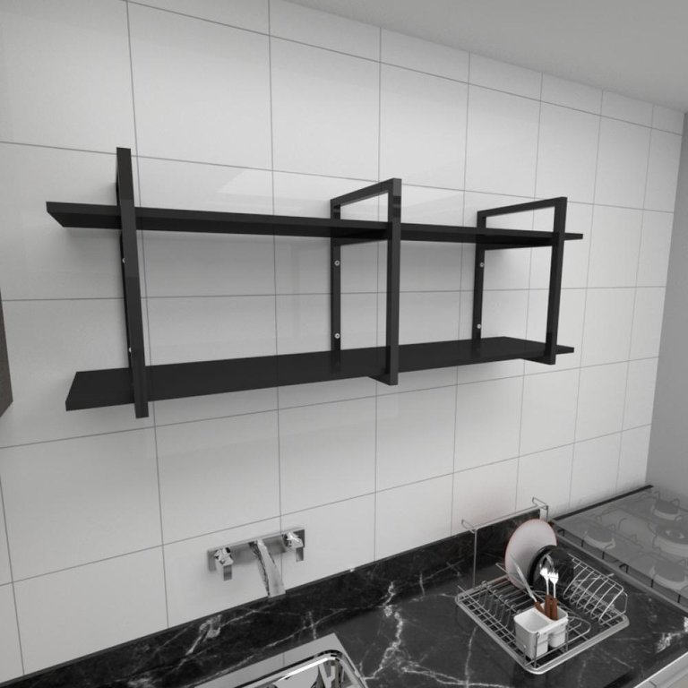 Prateleira industrial para cozinha aço cor preto prateleiras 30cm modelo ind05