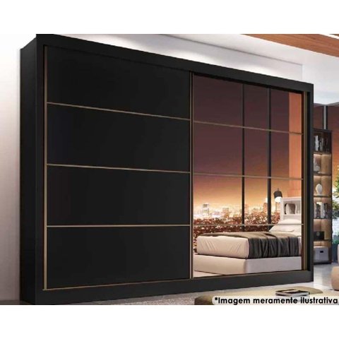 Guarda Roupa 2 Portas de Correr e 6 Gavetas e C-1 Espelho Sevilha Preto - Europa