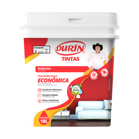 Tinta Acrílica Econômica Fosca Cor Branco 18L Durín Baixo Odor Antimofo Dúrin