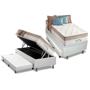 Cama Box Baú c/Auxiliar Solteiro: Colchão Molas Anjos Superlastic King Best + Base CRC Courano