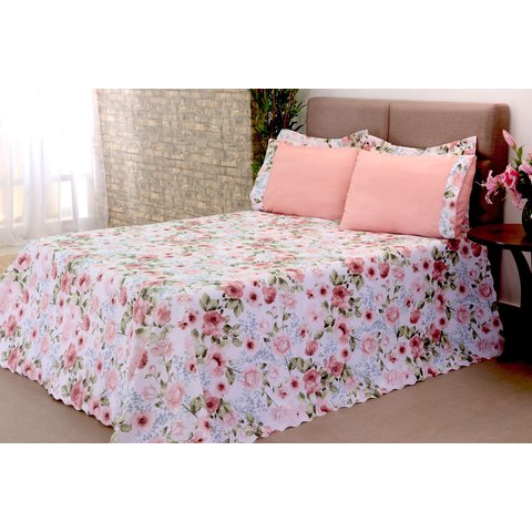 Kit Colcha Cobre Leito 3 Peças Casal Queen Size Estampado Enxoval Rose