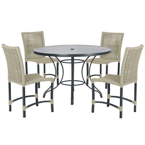 Mesa Ascoli 100 Cm com 4 Cadeiras Cannes de Alumínio, Pintura Preta e Trama Tela de Corda Náutica