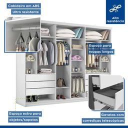 Closet Casal sem Portas 6 Gavetas Itália Minastex Branco - 3