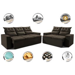 Conjunto de Sofá 3 e 2 Lugares Retrátil e Reclinável 2.00x1.50m Cama Inbox Smal Suede Café - 3 Conjunto de Sofá 3 e 2 Lugares Retrátil e Reclinável 2.00x1.50m Cama Inbox Smal Suede Café - 3