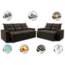 Ver imagem 3 de Conjunto de Sofá 3 e 2 Lugares Retrátil e Reclinável 2.00x1.50m Cama Inbox Smal Suede Café