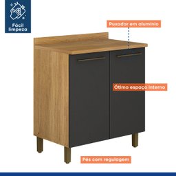 Balcão para Cozinha 2 Portas Tarantela Valdemóveis:Cinamomo/Grafite - 4
