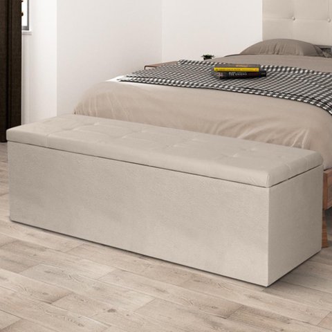 Calçadeira Baú Solteiro 0,90m Berlim Suede Bege Sky Mobile