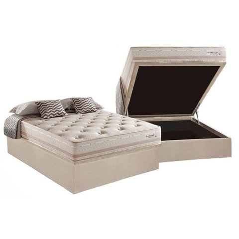 Cama Box Baú Casal: Colchão Molas Masterpocket Ensacadas Herval Maxspring Scotland + Base Crc