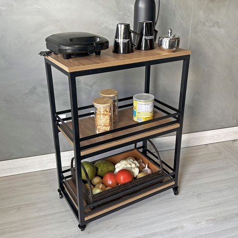 Fruteira de Chão Cozinha Ferro Mdf com Rodinhas