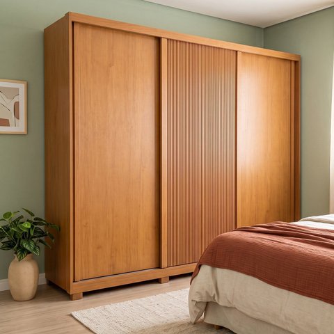 Guarda Roupa Casal MDF 3 Portas 6 Gavetas com Cabideiros e Prateleiras 274x240x56cm