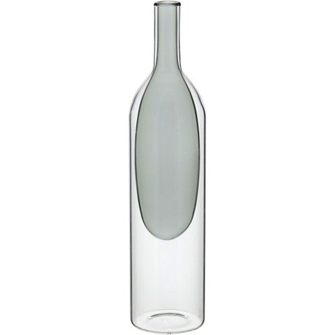 Vaso Decorativo Enfeite Casa Garrafa Vidro Cinza 29x7x7cm