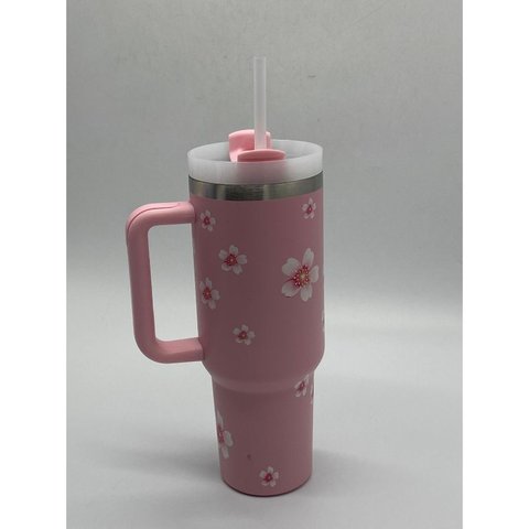 Copo Térmico Ms-957 1200ml com Estampas Florais - Aço Inox com Tampa Emborrachada:Rosa Bebe Florido