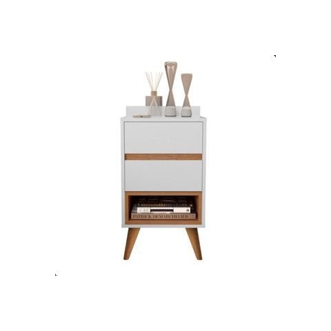 Mesinha Lateral Duda para Quarto com Duas Gavetas e Um Nicho Branco