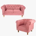 Ver imagem 1 de Uma Namoradeira Duque Chesterfield Capitonê + Uma Poltrona Duque- Suede Rosa