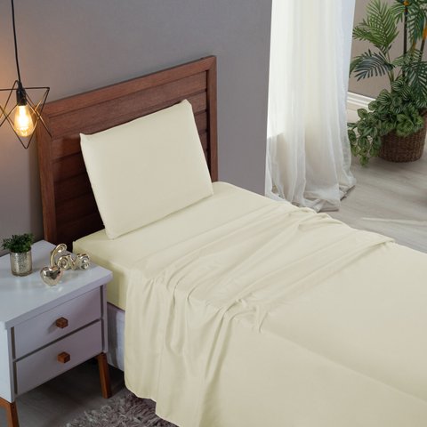 Kit Roupa Cama Solteiro 100% Algodão 3 Peças Percal 300 Fios Hotel Pousada:palha