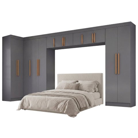 Guarda Roupas Modulado Closet de Canto Quarto Completo 13 Portas Espaço Cama Queen 1,58m Madrid