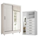 Ver imagem 1 de Guarda Roupa Casal Bélgica 2 Portas de Correr 2 Gavetas MDP com Espelho e Cômoda Marabá Branco