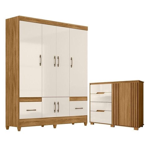 Guarda Roupa Casal Ms912 e Cômoda Texas Freijó Off White – Moval