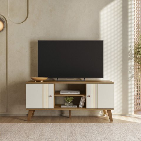 Rack Denver para TV até 55 '' Sala Compacto 115 cm Peternella:Nature/Off White