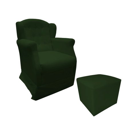 Poltrona Cadeira De Amamentação Com Balanço E Puff Manu Suede Verde Mz Decor