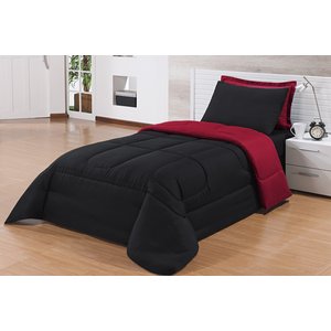 Kit Edredom Solteiro 4 Peças Pérola Preto/vermelho