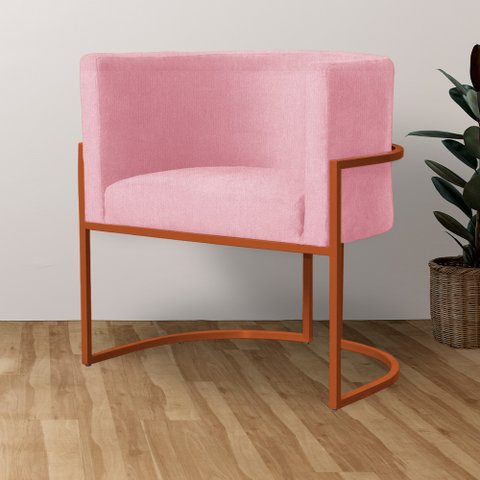 Poltrona Luana Suede Rosa Base Metálica Cobre - Vallisa Decor