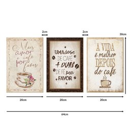 Kit 3 Quadros Placas Decorativos para Cozinha Cantinho do Café Xícara Amor Frases - 5