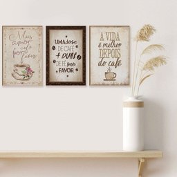Kit 3 Quadros Placas Decorativos para Cozinha Cantinho do Café Xícara Amor Frases - 2