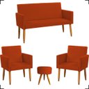 Ver imagem 1 de Kit Namoradeira Decorativa + 2 Poltronas Para Sala Reforçadas + Puff Redondo Suede