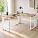 Ver imagem 1 de Mesa Escritório em L 120 cm X 150 cm Design Industrial F5 Office Cor:Macadâmia com Branco