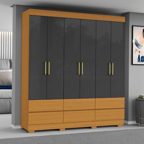Guarda Roupa Casal Marrocos 6 Portas 187 Cm Cinamomo Grafite Armoveis