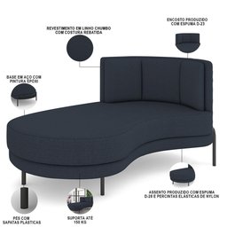 Sofá Chaise Longue Living Lucca Esquerdo D02 Linho Chumbo D-465 - 5