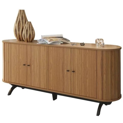 Balcão Paulínia Freijó 04 Portas e Pés Preto Fosco 160cm - 67940