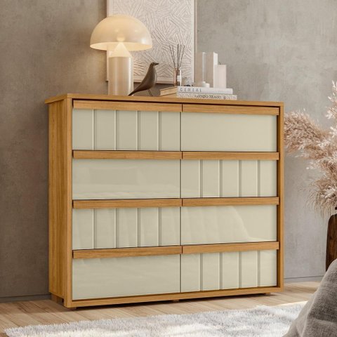 Gaveteiro Tarsila 100% Mdf Ripado 8 Gavetas - Cumaru Opala - Madetec