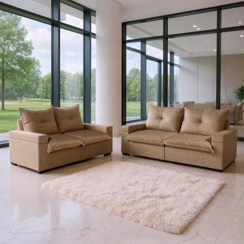 Sofá 3 e 2 Lugares Tera Bom Pastor Linho Bege