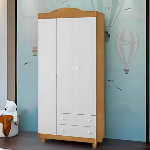 Guarda Roupa Lara 3 Portas 2 Gavetas em Mdf Alta Qualidade:nature/branco