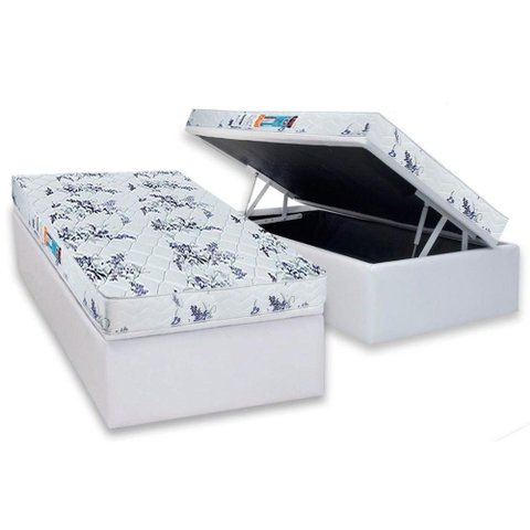 Conjunto Box Baú Solteiro: Colchão Molas Luckspuma D28 Celebrity Pró Saúde + Base Crc Courano