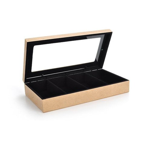 Caixa em Mdf para 04 Óculos Flocada Internamente em Preto com Visor. Josely Flocados