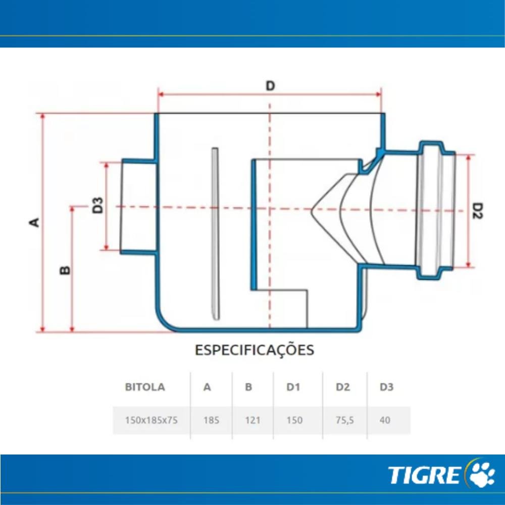 Corpo da Caixa Sifonada Esgoto Pvc Branca para Banheiro e Cozinha N.06 de Dn 150x150x75mm Tigre - 6