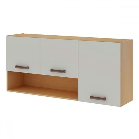 Armário Aéreo Cozinha 120cm 3 Portas com Nicho Freijo/white Laca Bilho - Genialflex