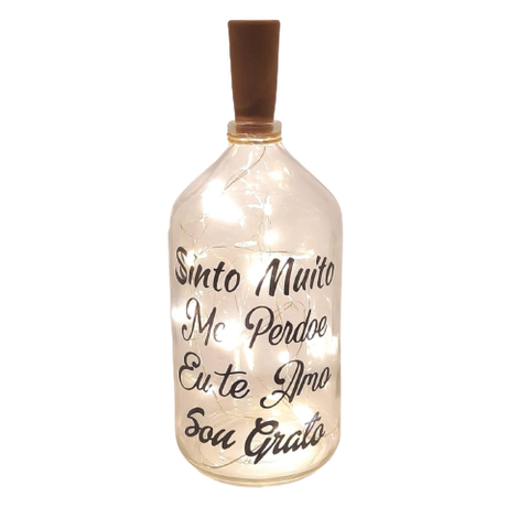 Garrafa decorada luminária Sinto Muito