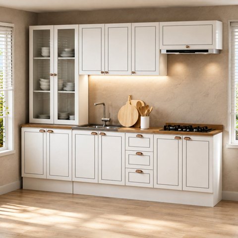 Cozinha Modulada Completa 5 Peças Americana Portas em MDF Branca Frisado