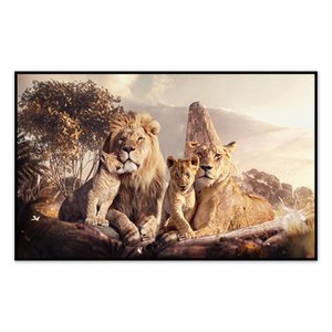 Quadro Decorativo Leão Natureza com Moldura Caixa de 3cm de Profundidade 100x70 Cm